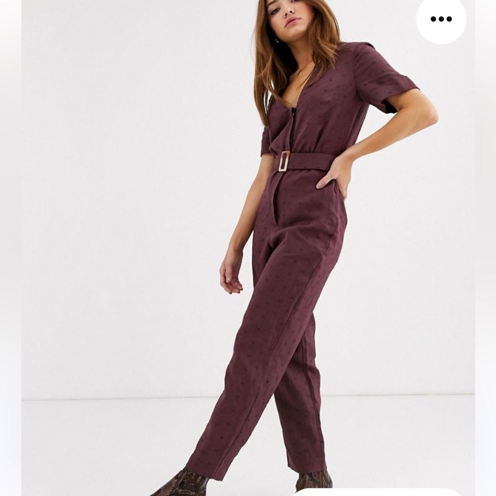 Stevie May Fia Belted Purple Straight Leg Linen Boho Casual Jumpsuit Sz M